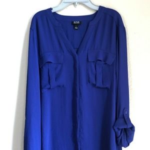 A.n.a blue button sleeve  blouse bright blue